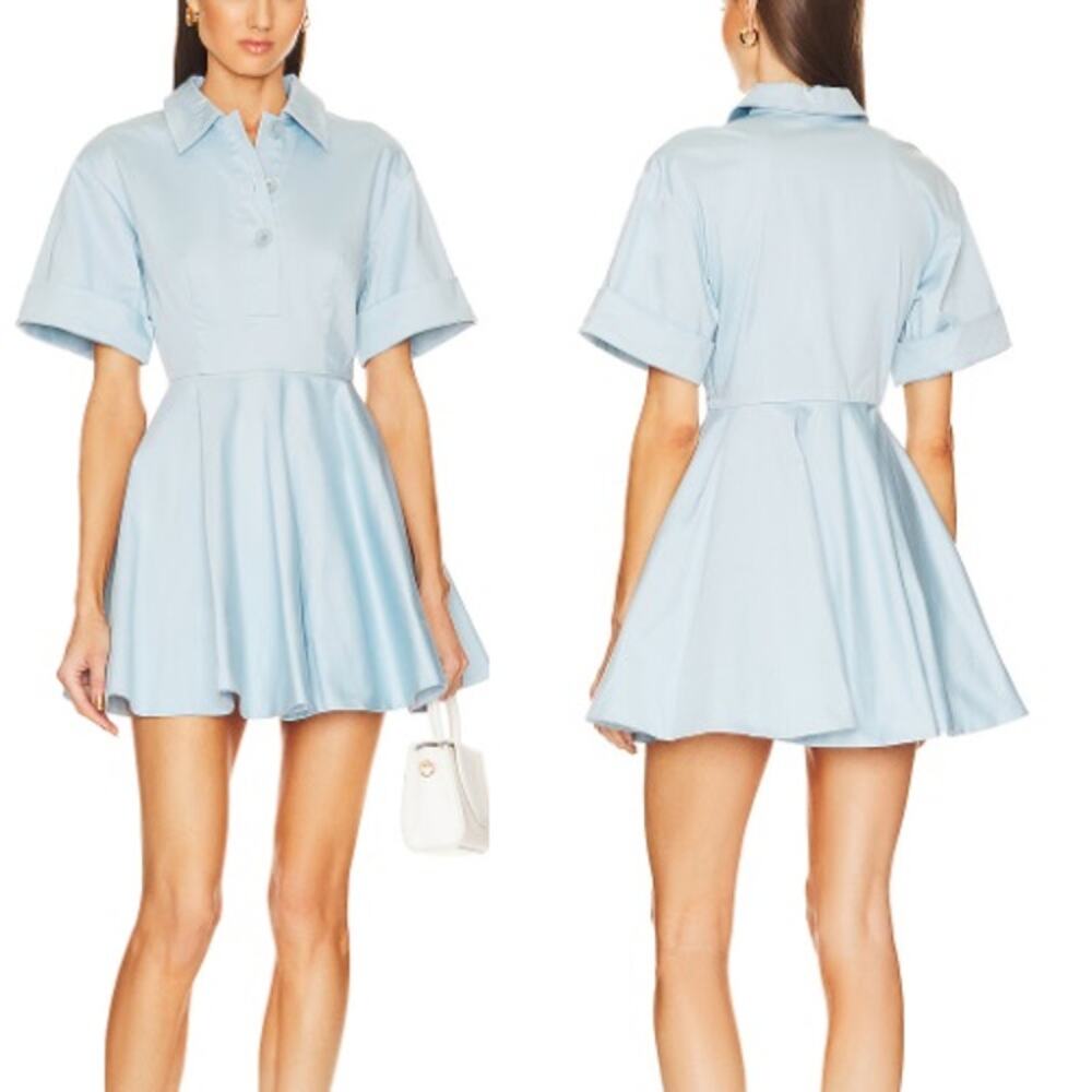NWT Helsa Stretch Cotton Sateen Mini Shirt Dress Powder Blue Women's Size Small